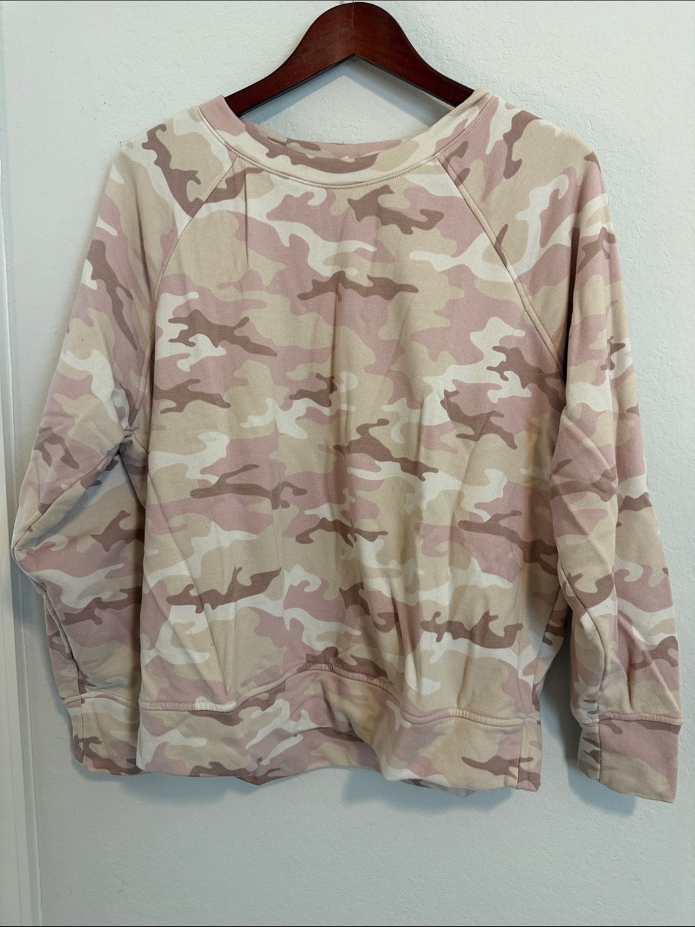 Lou & Grey Pink and Cream Camo Crewneck Sweater
